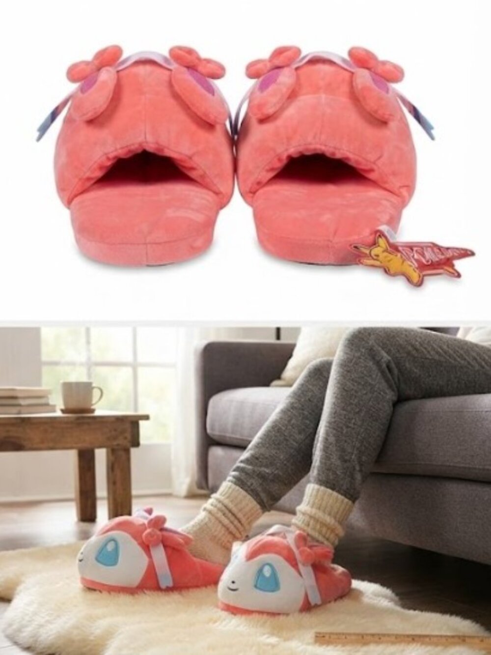 Sylveon Plush Slippers Pink Anime Cosplay Unisex Teen Adult up to 10" long